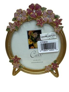 Carr Floral Gold Picture Frame with Pink Enamel Flowers with genuine crystals